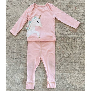 Mudpie Pink Unicorn 2-Piece Outfit or Pajamas - 6-9 Mo